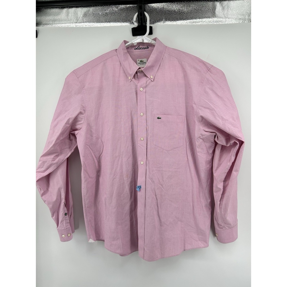 Lacoste Regular Fit Long Sleeve Button Down Shirt Pink Men's Size 45 US XL